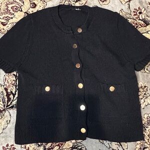 Black Short Sleeve Cardigan with Gold Buttons